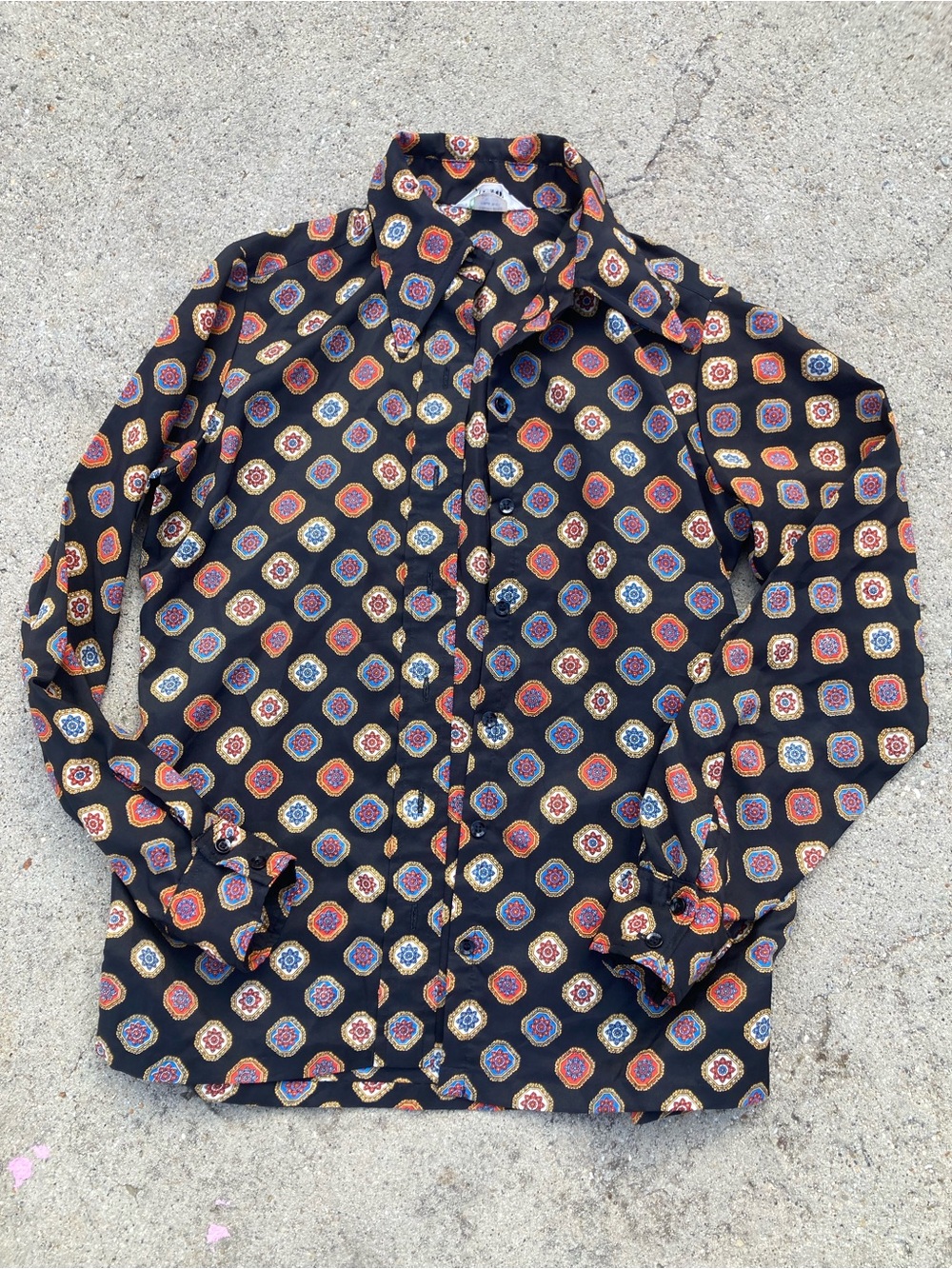 Vintage It’s Gailord funky Button-Up blouse retro patterned silky disco 70s 80s